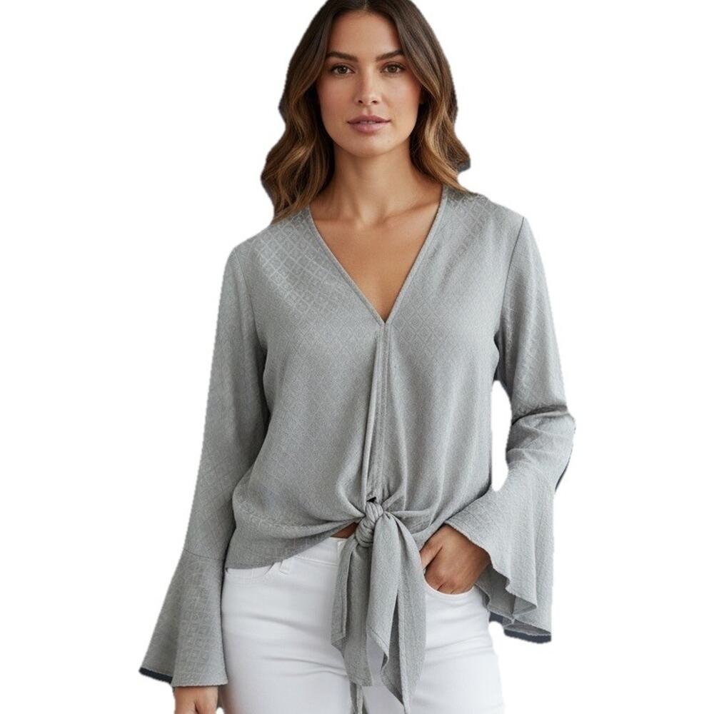 Love Stitch Esmeralda Tie Top Sage Bell Sleeves V Neck New W/ Tags Size MEDIUM.